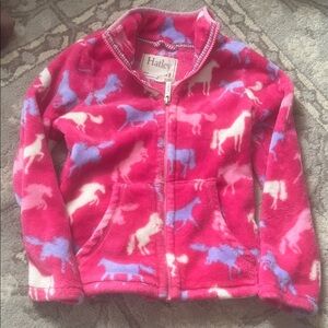 Hatley Hot Pink Fleece Jacket with Lavender and White Horse Print